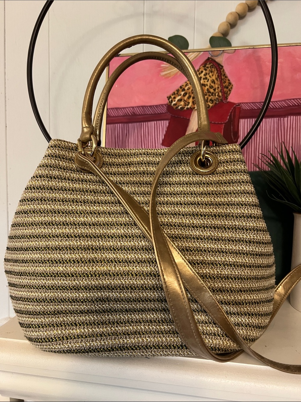 Gold-Trim Woven Tote Bag - Women